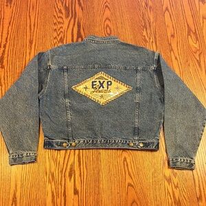 Vintage Express Jeans Cotton Jean Jacket with Sequined Beaded Back Size Large